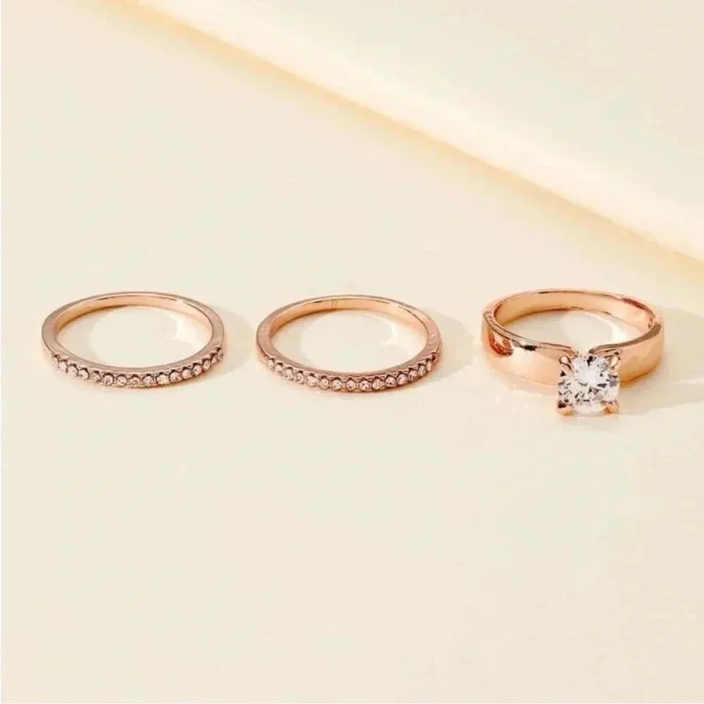 3 piece Rose Gold Diamond Ring Set